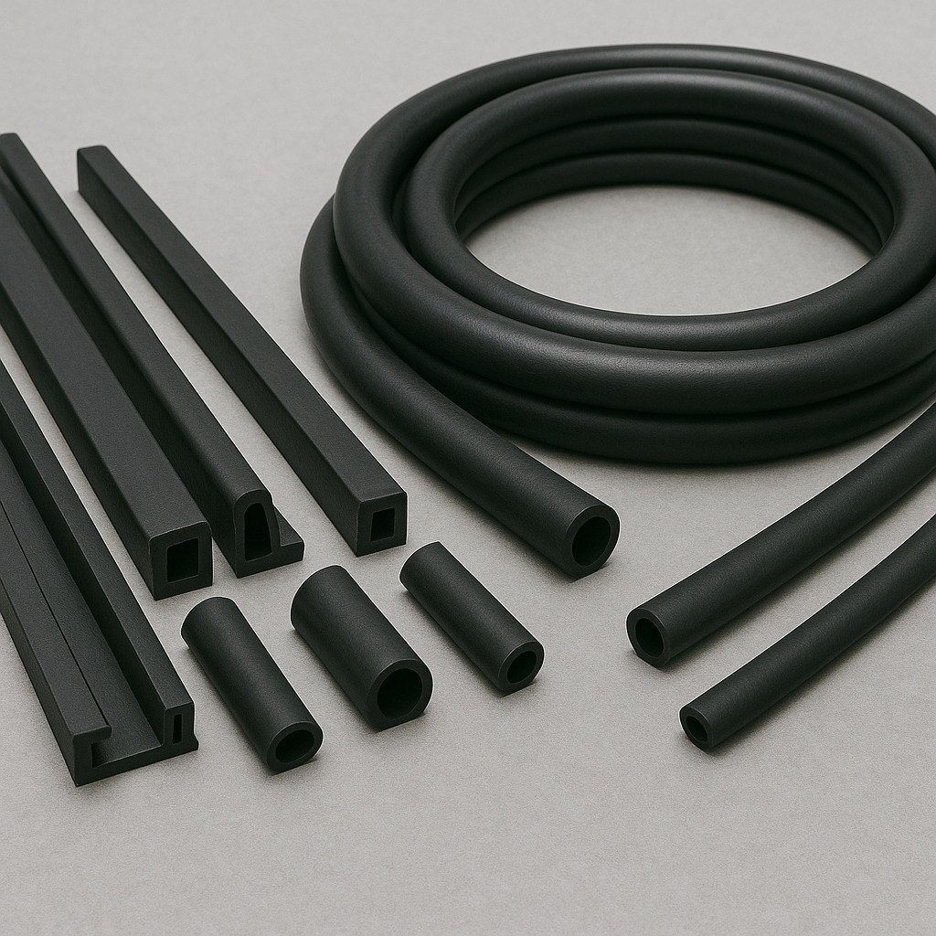 Extruded rubber profiles and hoses